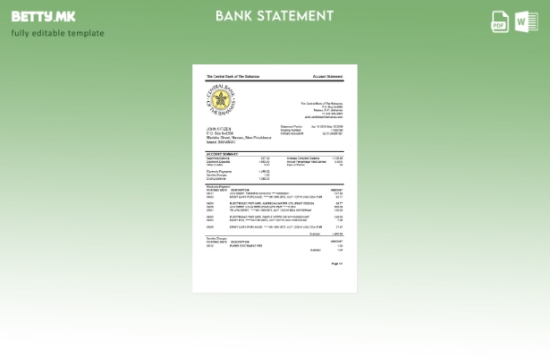 модерен стил Бахамите Шаблон за збор за изводи од банкарски изводи на Централнат